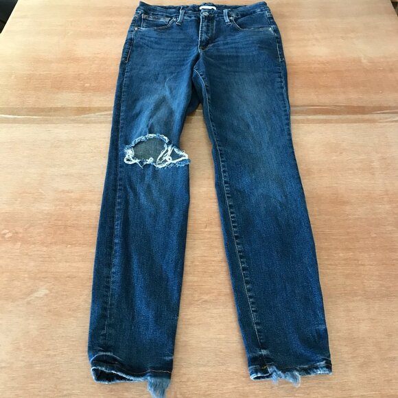 Good American Good Legs Jean Women 6/28 Blue Mid Rise Distressed Dark Wash - Picture 1 of 12